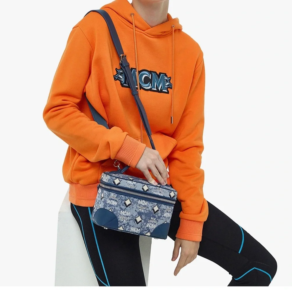 MCM Blue Logo Monogram Crossbody Vanity Case